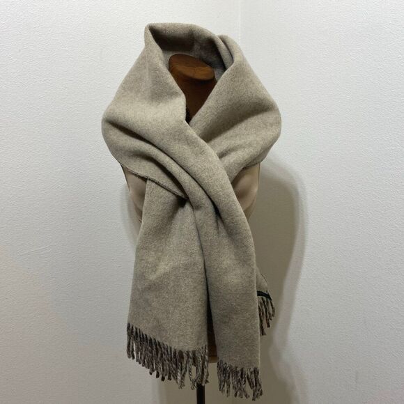 Lauren Ralph Lauren Lambswool Angora Scarf Muffler Brown Tan Reversible Italy - Picture 8 of 12